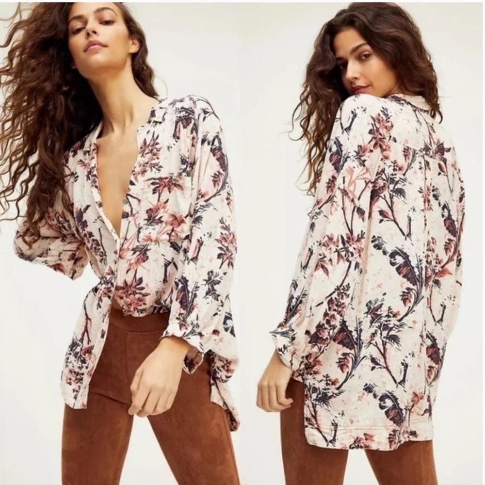 Free People It's a Vibe Button Down Boho Shirt Size S